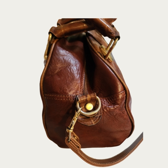 Vintage Jean Michel Cognac Top Handle Satchel with Croc Embossed Trim - Picture 7 of 16